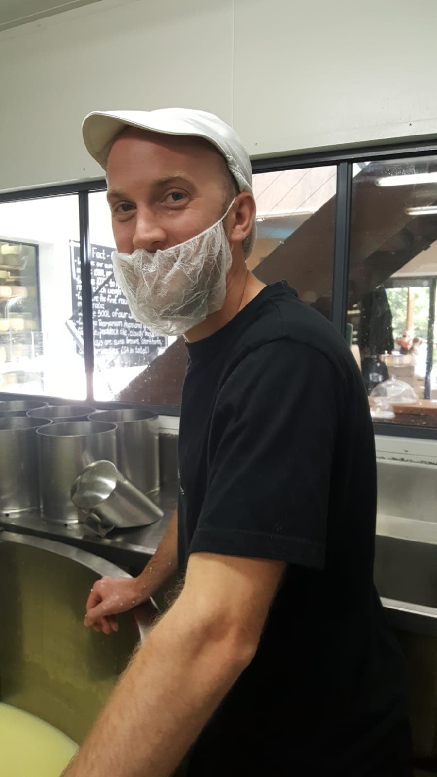 Drew making cheese on Bruny Island, Tasmania